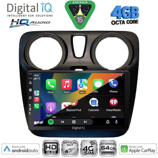 Digital IQ Ηχοσύστημα Αυτοκινήτου για Dacia Dokker 2012-2022 (Bluetooth/USB/WiFi/GPS/Apple-Carplay/Android-Auto) με Οθόνη Αφής 9"