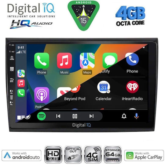 Digital IQ Ηχοσύστημα Αυτοκινήτου για Fiat Bravo 2007-2019 (Bluetooth/USB/WiFi/GPS/Apple-Carplay/Android-Auto) με Οθόνη Αφής 9"