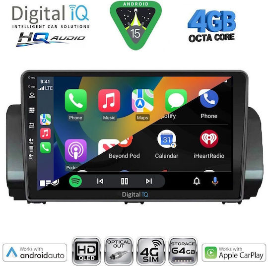 Digital IQ Car Audio System for Dacia Logan Sandero Jogger 2020 with Touch Screen 9" DIGITAL IQ BXK 19109 CPAA Bluetooth USB Wi-Fi GPS Apple CarPlay Android Auto