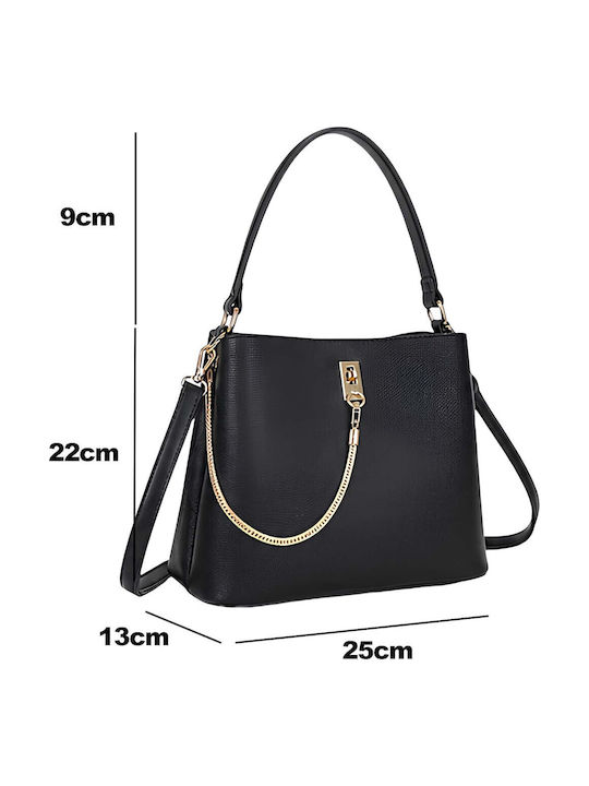 Gallantry Women's Handbag Grained Leather Effect Gold Chain Jewel Clasp Black