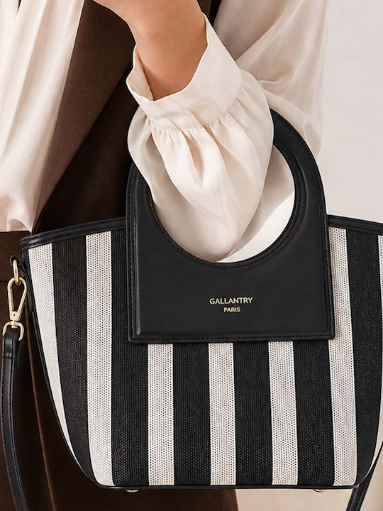 Gallantry Marbella Gestreifte Handtasche Damen Runde Griff Schultergurt Schwarz Weiß