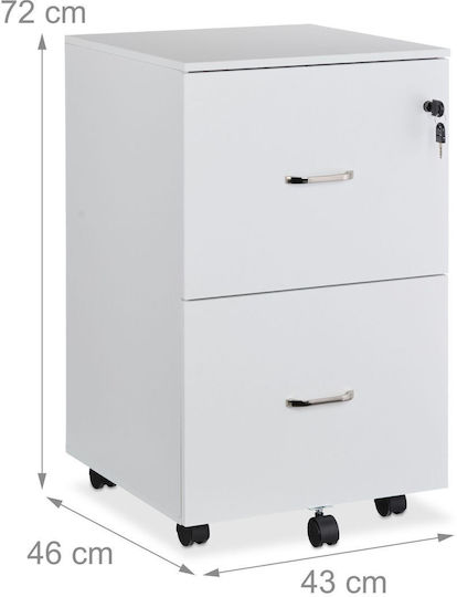 Office Storage Drawer Wooden with Wheels and Lock White 72x46x43cm