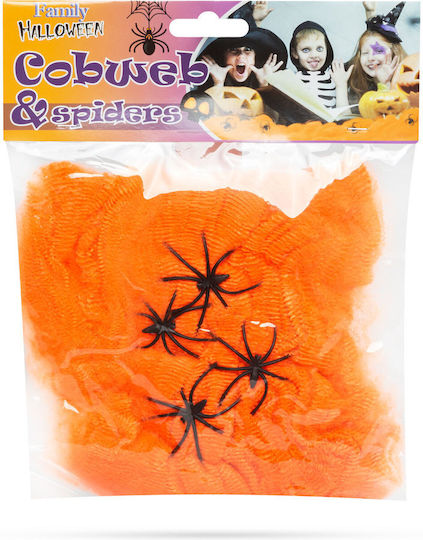 Spinnennetz Spinne Orange 4-5 m² Synthetisches Baumwollmaterial 4 Spinnen Halloween