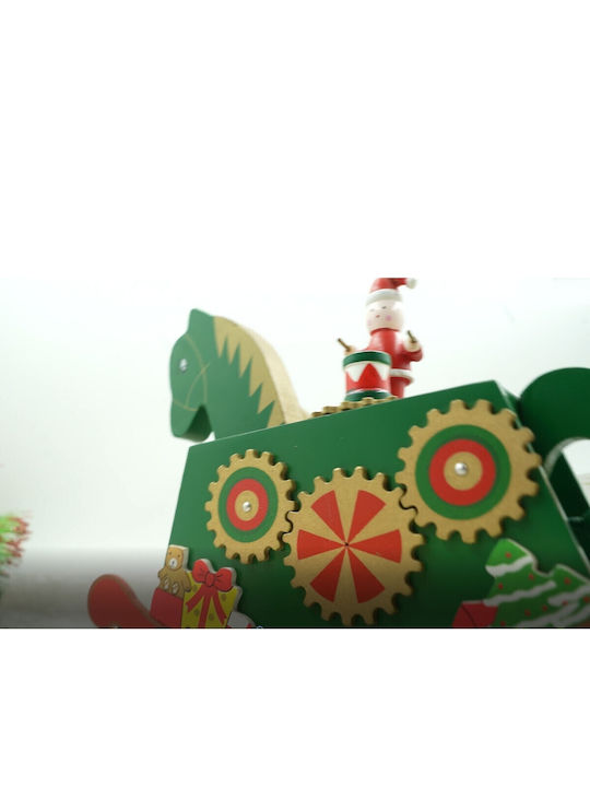 Cutie Muzicală Decorată De Crăciun Cal Verde Din Lemn 18 Cm X 25 Cm Pentru Interior Alista Home