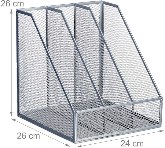 Relaxdays Document Holder 3 Compartments Metal Silver 26x24x26cm