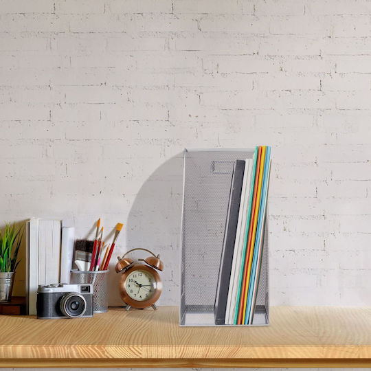 Relaxdays Vertikaler Magazinordner Mesh Design Silber 32x24,5x16 cm