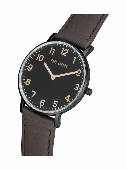 Paul Lorens Ανδρικό Ρολόι 40mm Μπαταρίας με Μαύρο Δερμάτινο Λουράκι