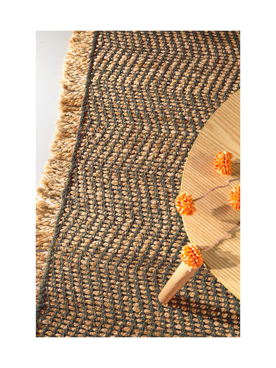 Guy Laroche Zigk Zagk Jute Runner Rug Olive 60x200cm