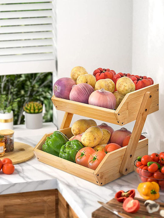 Relaxdays Bol De Fructe Din Bambus 2 Nivele Maro 26.5x25x30cm