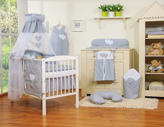 Bobono Bobono Baby Bettwäsche-Set Für Krippe Grau 5 Stück 5cz-120/tiul/herzen/535