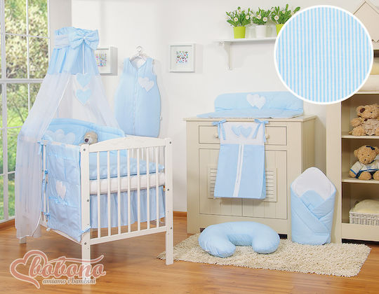 Bobono Crib Set Blue Stripes 5 Pieces