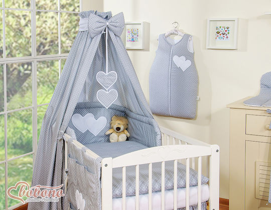 Bobono Bobono Baby Bettwäsche-Set Für Krippe Grau 5 Stück 5cz-120/tiul/herzen/535