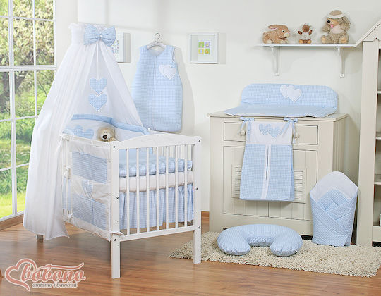Bobono Crib Set Blue Checkered 5 Pieces