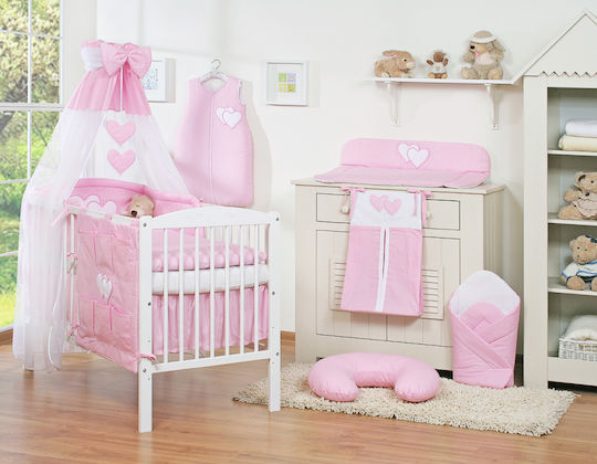 Bobono Baby Bettwäsche-Set Für Krippe Pink 5 Stücke 5cz-135/tiul/herzen/517