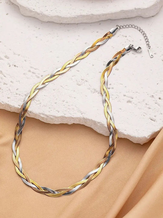 Necklace From Pink Gold Plated Steel