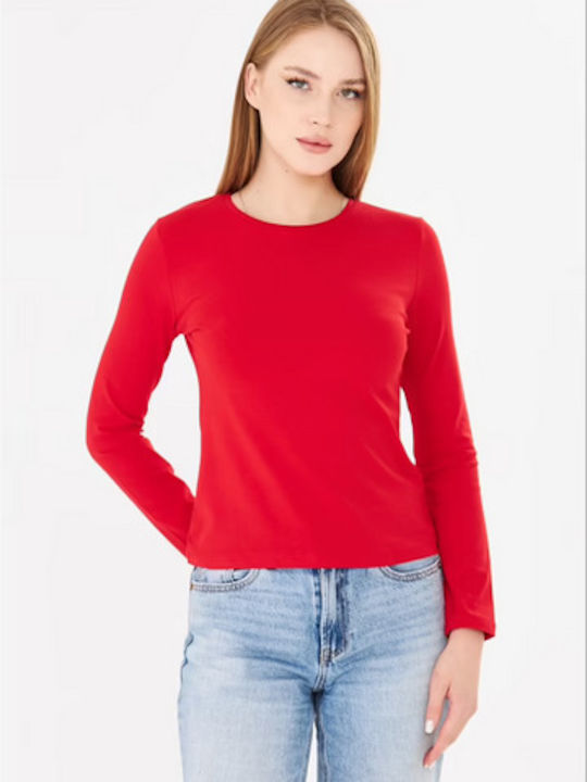 Women's Cotton Long Sleeve Red Blouse