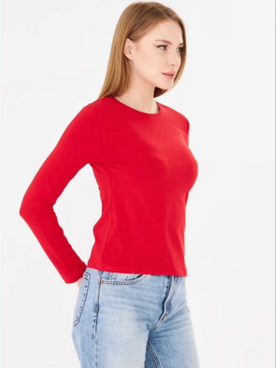 Women's Cotton Long Sleeve Red Blouse