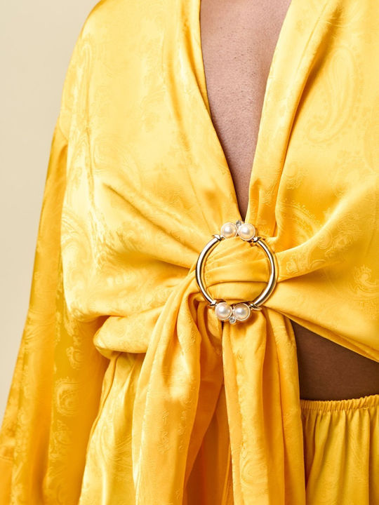 Bluza Damă Satin Mânecă Lungă Galben