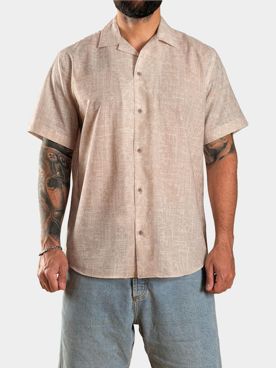 Short Sleeve Cotton Shirt Light Beige
