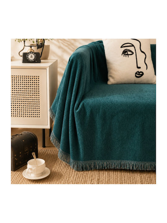 My Home Luxury Armchair Throw Jacquard 180x180cm Petrol