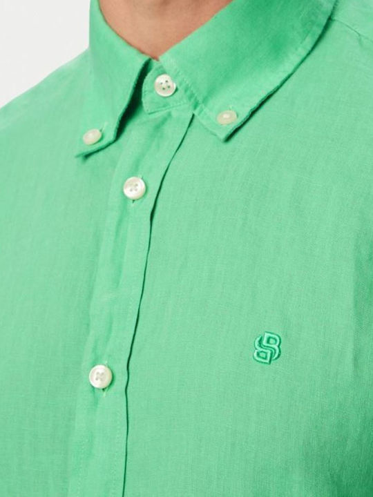 Boss Fit Linen Shirt Open Green