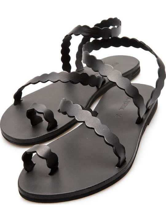 Leather Women's Flat Sandals Black