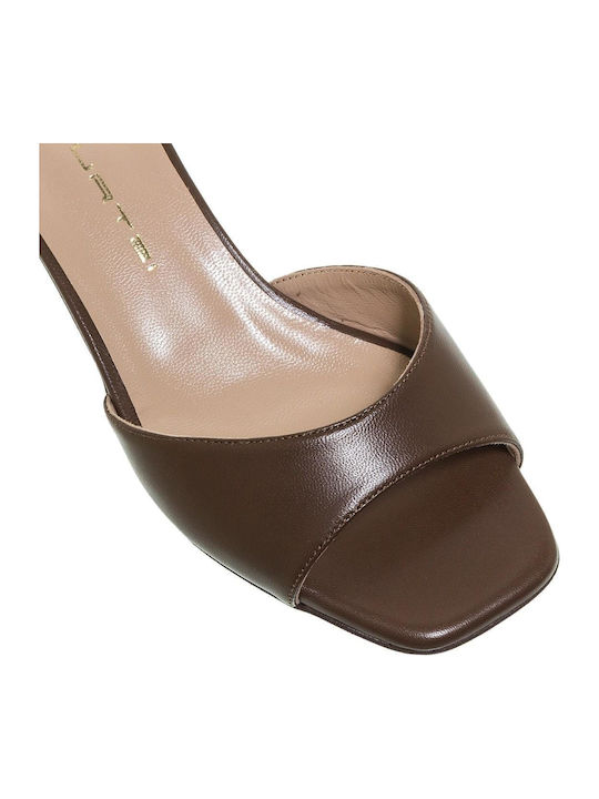 Pantofi Mules De Piele Cu Toc Maro