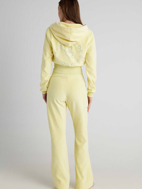Women's Velvet Hoodie Sweatshirt Jacket Yellow