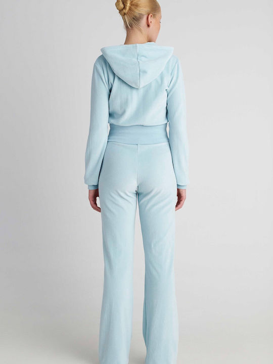 High Waist Flared Velvet Sweatpants Blue