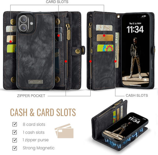 Caseme Wallet Silicone / Synthetic Leather Black (iPhone 16)