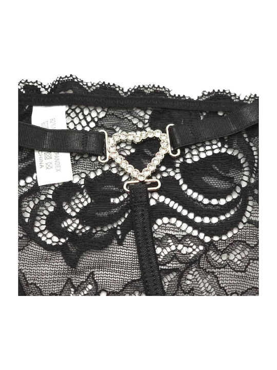 Εσώρουχο Γυναικείο String με Δαντέλα Μαύρο