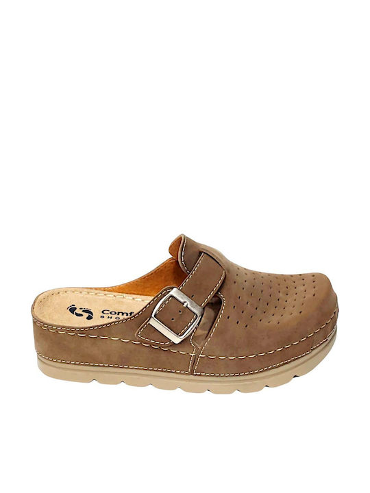 Comfort Way Shoes Γυναικεία Σαμπό Καφέ