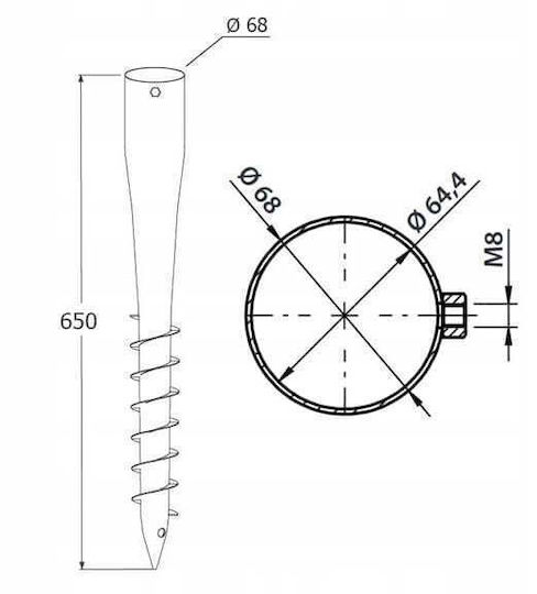 Stahl Schirmständer Basis 68x650mm Bohrerschraube