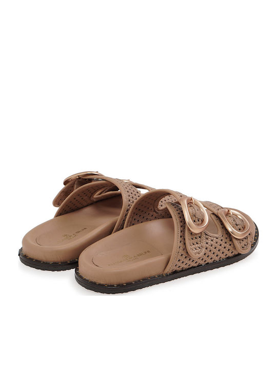 Leather Women's Flat Sandals Brown W478W038150D-CAPPUCCINO