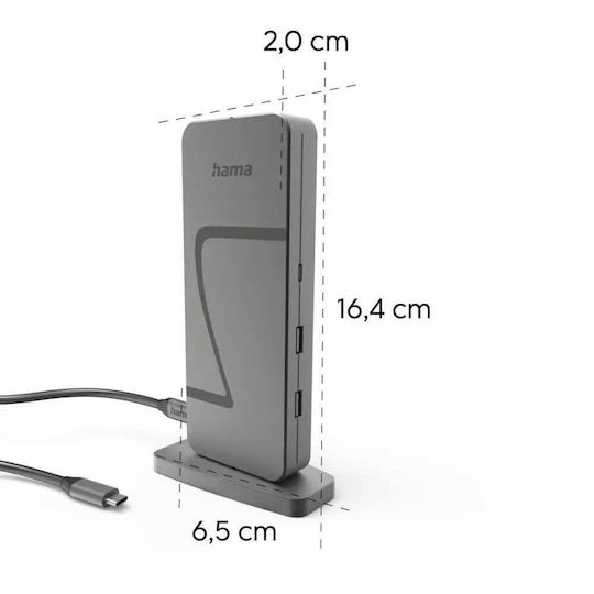 HAMA Connect2Office Speed USB-C Докинг Станция с HDMI/DisplayPort 4K PD Ethernet и Свързване на 3 Монитора Сива