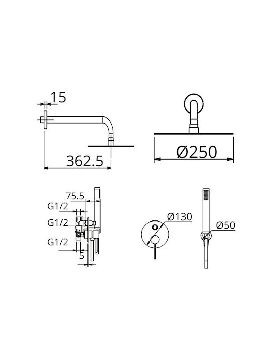 Excel Minimal Built-in Mixer Phone & Shower Head Set for Black Shower