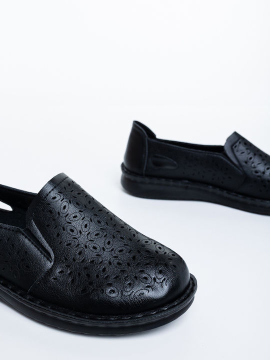 Leder Damen Mokassins in Schwarz Farbe