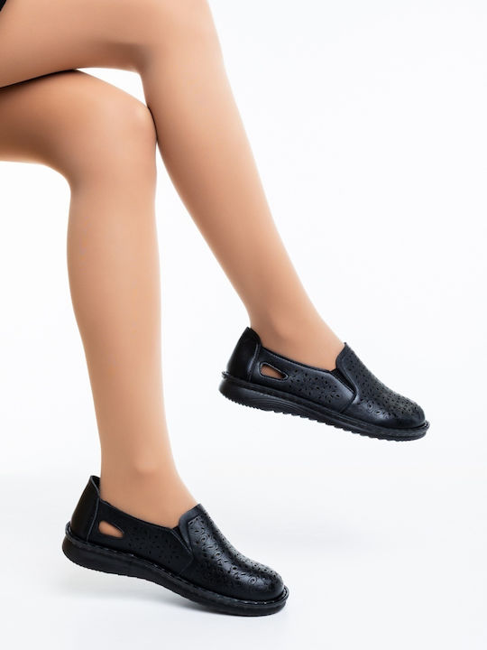 Leder Damen Mokassins in Schwarz Farbe