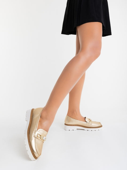 Loafers Dama Din Piele În Culoare Aurie