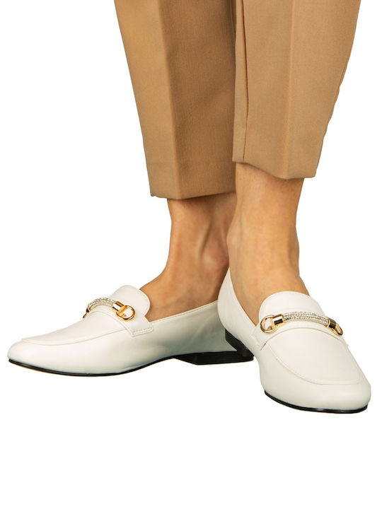 Δερμάτινα Γυναικεία Loafers σε Λευκό Χρώμα