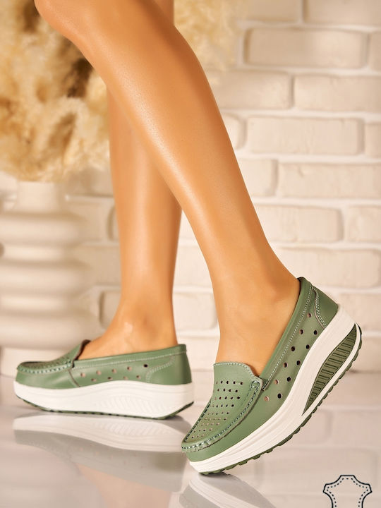 Leather Women's Moccasins In Turquoise Colour