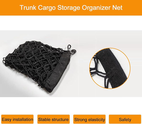 Car Trunk Organizer Net 110x60cm Support Hooks Black