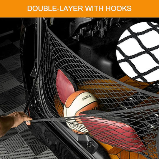 Car Trunk Organizer Net 110x60cm Support Hooks Black