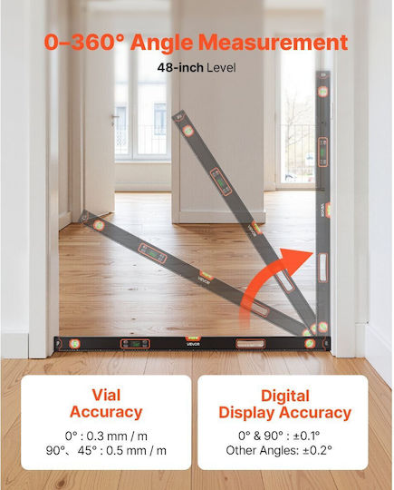 Digital Spirit Level Vevor 1200 Mm Magnetic Electronic Spirit Level Illuminated Led Screen Electronic Leveling Tool 360° Bubble Vials 0° 45° 90° Ip54 Rating Home Renovation Carpentry Work