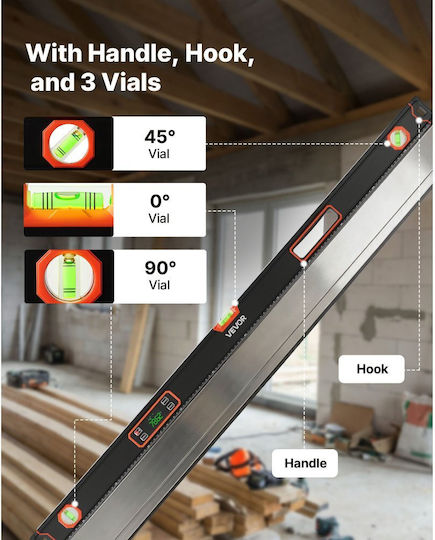 Digital Spirit Level Vevor 1200 Mm Magnetic Electronic Spirit Level Illuminated Led Screen Electronic Leveling Tool 360° Bubble Vials 0° 45° 90° Ip54 Rating Home Renovation Carpentry Work