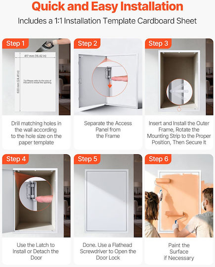 Vevor Plasterboard Access Door 64x44 Cm Galvanized Steel White Jsjxmb1624in1sy3v001v0