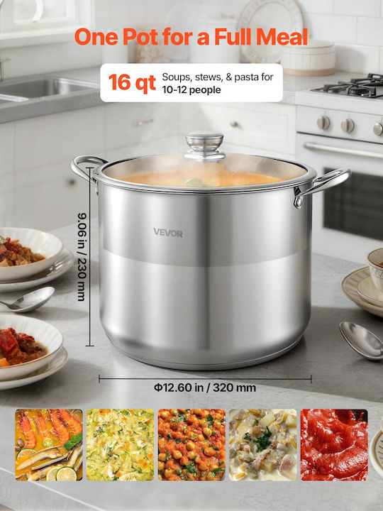 Vevor Deep Stainless Steel Steam Pot 15.1lt / 12.6cm