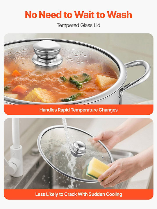 Vevor Deep Stainless Steel Steam Pot 15.1lt / 12.6cm