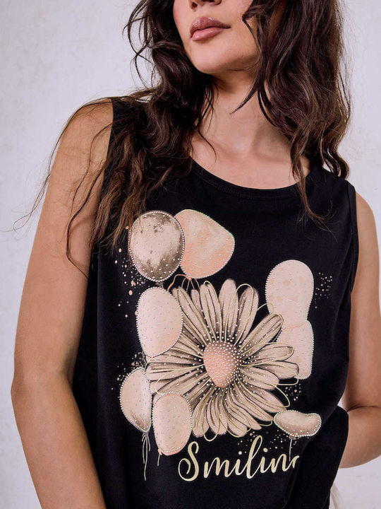 Celestino Sleeveless Printed Top Loose Fit Black