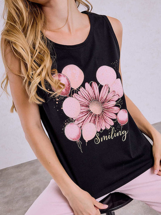 Celestino Top Print Strass Loose Fit Black